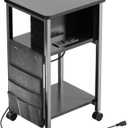 Merapi Small End Table with Charger, Side Table on Wheels, Mobile Nightstand with USB Ports, Black Sofa Side Table with Storage for Small Spaces, Living Room, Bedroom, Study, Home Office