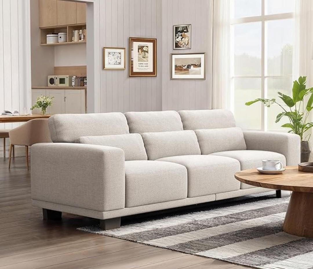 Marsail 89" Sofa, 3 Seater Couch for Living Room, Modern Sofa with Deep Seats Supportive Cushion and Wide Armrests, Easy to Clean with Removable Covers, Linen Fabric, Beige