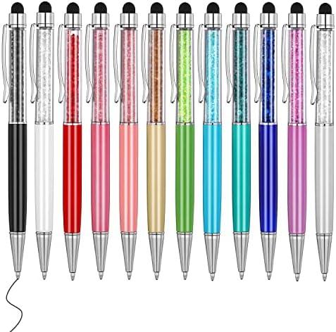 MengRan Crystal Ballpoint Pens with Stylus Tip, Black Ink, Medium Point, Cute Fancy Pens for Women Gifts for Women (12 colors)