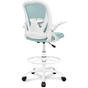 Primy Drafting Chair Tall Office Chair with Flip-up Armrests Executive Ergonomic Computer Standing Desk Chair with Lumbar Support and Adjustable Footrest RingLight Blue (934-Z)