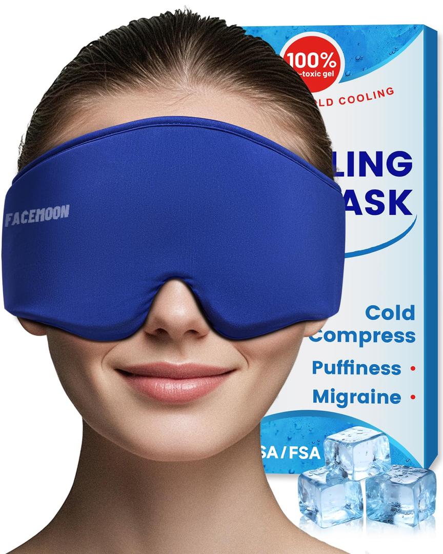 Cooling Gel Eye Mask Sleep: FSA -HSA Eligible, Cold Compress for Puffy Eyes & Migraine Relief - Reusable Gel Sleeping Mask for Dark Circles & After Surgery, Flexible Ice Pack for Eyes, Face (Blue)