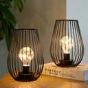 TRIROCKS Metal Cordless Table Lamp - 8'' Tall Set of 2 Cage Shape Battery Operated Lamp with Fairy Lights Bulb for Indoor/Outdoor Use Perfect for Christmas Garden and Weddings (Black,Set of 2)
