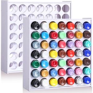Hicarer 2 Pcs 49 Holes Craft Paint Storage Organizer Thickening Vertical Painting Rack Stand Wall Mounted Holder Rack Removable 2oz Paint Bottle Organizer for Art Supplies