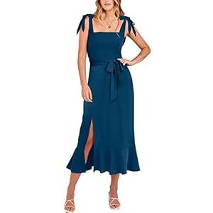 ANRABESS Women's Elegant Bridesmaid Dresses Square Neck Ruffle Split Midi Formal Dress for Wedding Guest Cocktail Party 2023 Gradution Prom Evening Night Dresses 893dianlan-XL Deep Blue  