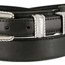 Silver Engraved Rope Edge Buckle Set Oil-Tanned Genuine Leather Western Ranger Belt (Black, 34)