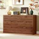Ieejdn 55.12" Modern Chest of Drawer, 6 Deep Drawers,Clothes Organizer,Large Storage Cabinet for Living Room, Bedroom,Dresser TV Stand, Wood Drawer Organizer for Living Room, Hallway, Walnut