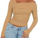 Women's One Off Shoulder Long Sleeve Top Casual Going Out Y2K Tops Slim Fit T-Shirts Ruched Crop Top Small