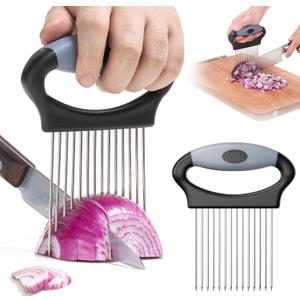 Large Onion Slicer Holder, Stainless Steel Onion Holder for Slicing, Lemon Cutter Vegetable Chopper Tool with 14 Sharp Prongs for Slicing of Tomato, Avocado Slicer Tool for Fruit Prep, Kitchen Gadgets