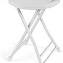 Folding Stool, 18 Inch Foldable Stool with Handle & Steel Frame, Folding Bar Stools, 500lbs Sturdy Foldable Lightweight Metal Chair for Camping, Indoor and Outdoor, White