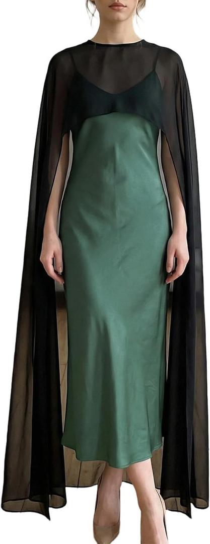 Amiblvowa Women Sheer Floral Lace Ponchos Y2K Mesh Bridal Cape Shawl Wraps Asymmetrical Flowy Evening Party Cover Up Capelet (Black, L)