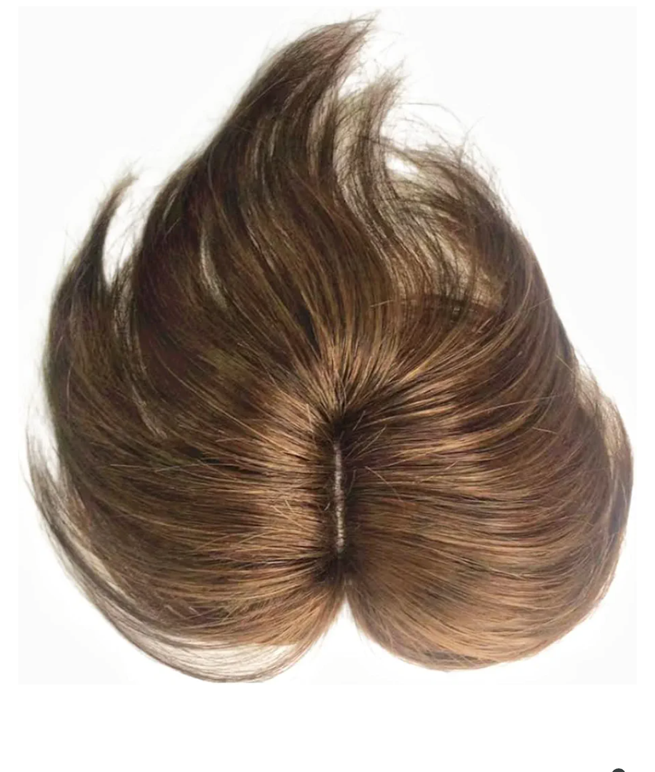 Real Human Hair Topper Light Thin Clip in Hair Bangs for Women and Men 6 inches Middle Part Straight Hairpieces (Light Brown)