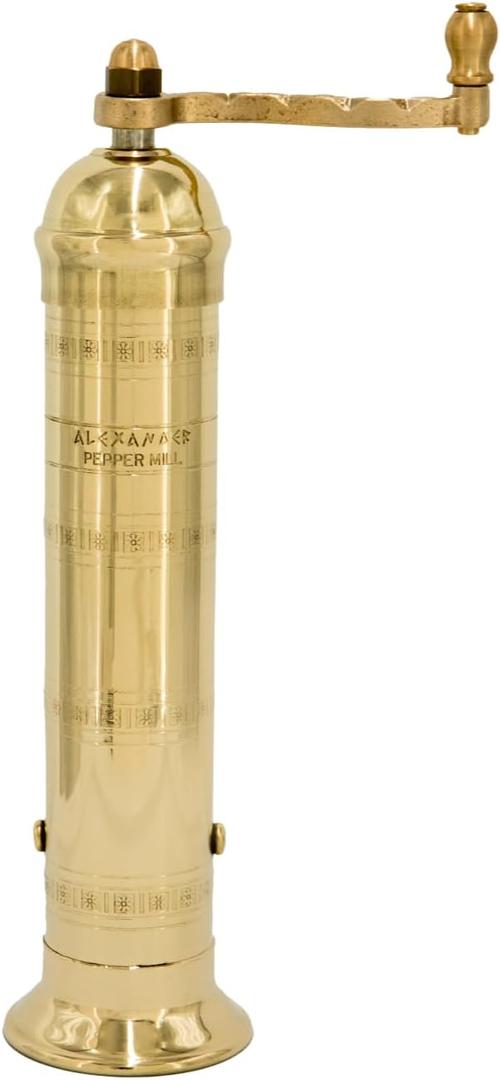 The Original Greek Pepper Mill 9 Inch Tall | European Pepper Mill Grinder with Crank Handle | Manual Pepper Grinder | Peppercorns Refillable - Brass
