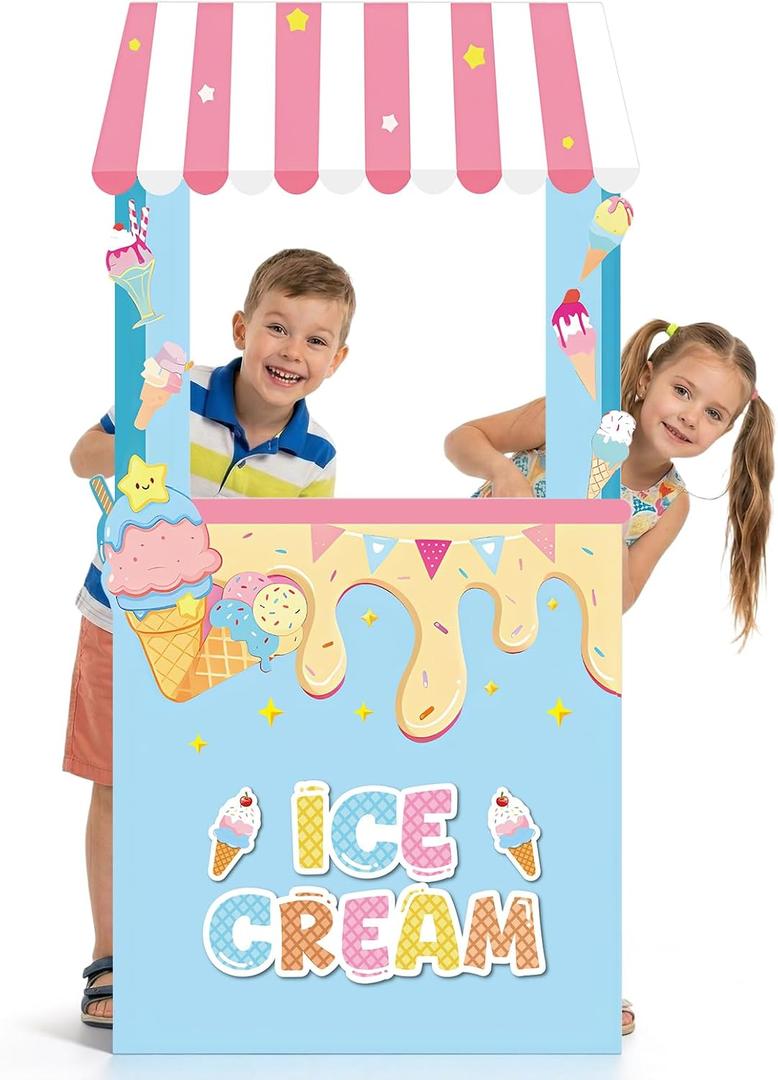 5.3 Ft Ice Cream Party Stand Cardboard Cutout Large Ice Cream Shop Photo Booth Prop Summer Birthday Stand Up Backdrop Decoration for Summer School Carnival Events Classroom Baby Shower Supplies