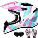 Yesmotor Kids Dirt Bike Helmet, DOT Approved Youth Motorcycle Full Face Helmet with Goggles & Gloves, Kids Motocross ATV 4 Wheeler Helmets for Boys Girls(Blue,S)