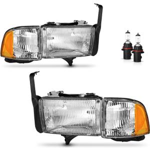 Headlights for 1994-2001 Dodge Ram 1500 2500 3500/1994-2002 Ram 2500 3500 with Corner Parking Turn Signal Marker Lights, High/Low Beam W/Bulbs