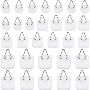 cobee 30 Pcs Adhesive Picture Hanger, Adhesive Hooks for Hanging Pictures Without Nails, Plastic Picture Sticky Hangers for Home Kitchen Picture Photo Frame Plate Wall Art, White