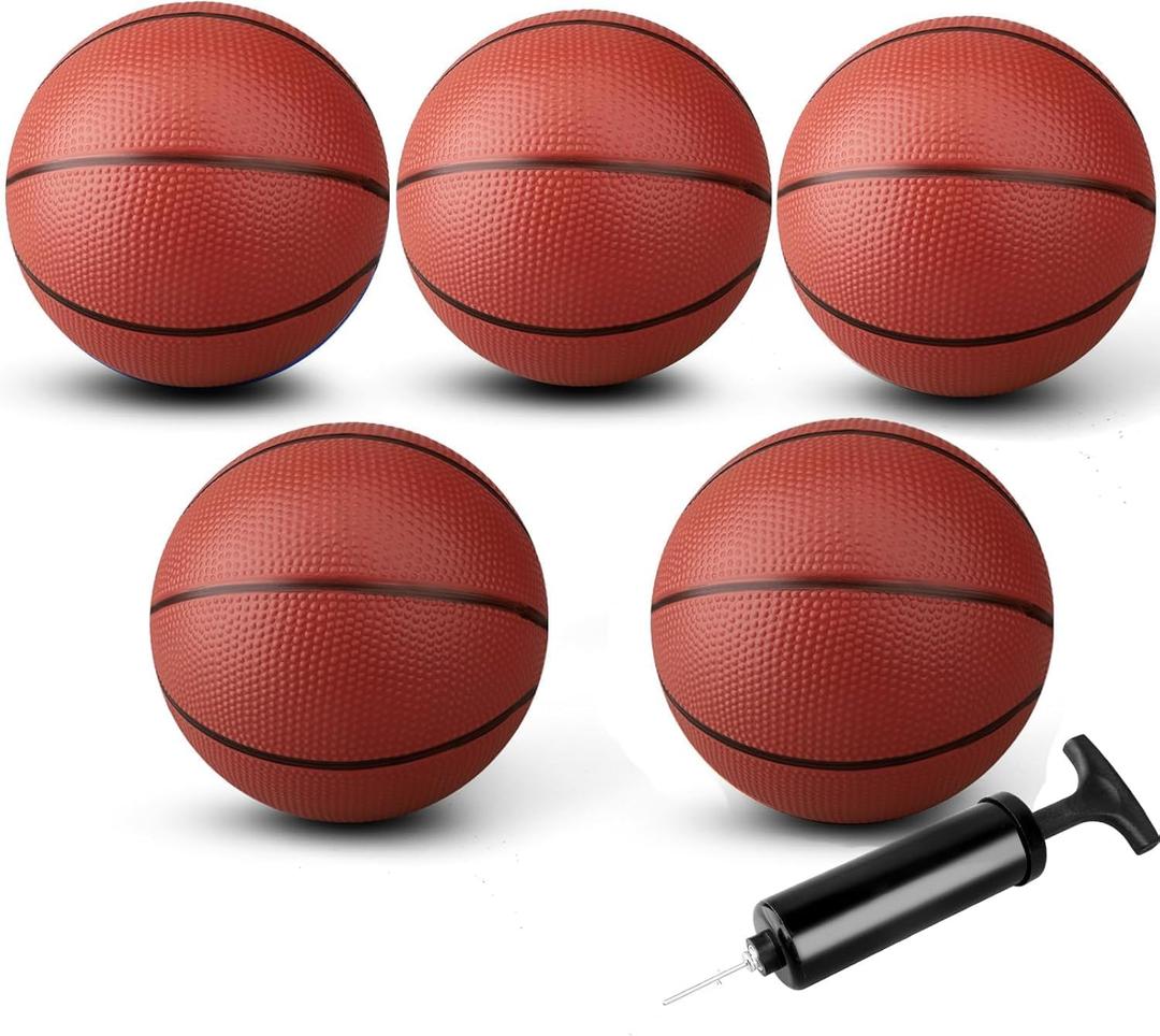 9" Mini Basketball for Indoor Mini Basketball Hoop, Pack of 5 Replacement Basketballs Soft Ball for Inflatable Pool, Pool Beach Sandbox Outdoor Sports Gift Bulk for Toddler Kids Adults (with Pump) (Brown)