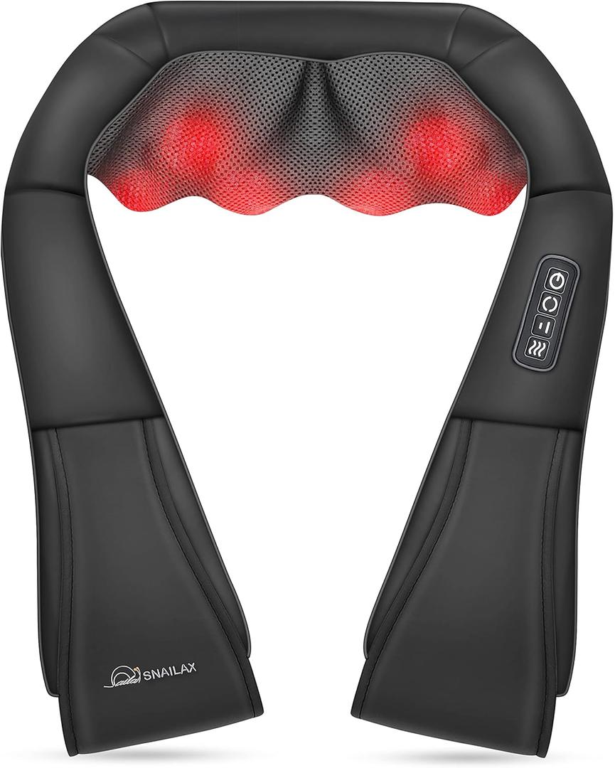 Snailax Shiatsu Neck and Shoulder Massager - Back Massager with Heat, Deep Kneading Electric Massage Pillow for Neck, Back, Shoulder,Foot,Body (1 Count (Pack of 1), Coal Black)