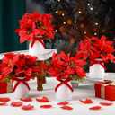 4 Sets Artificial Poinsettia Bushes with Vase 3.1 Inches Mini Christmas Poinsettia Decor Faux Red Flowers Bouquet for Xmas Party Indoor Table Centerpiece