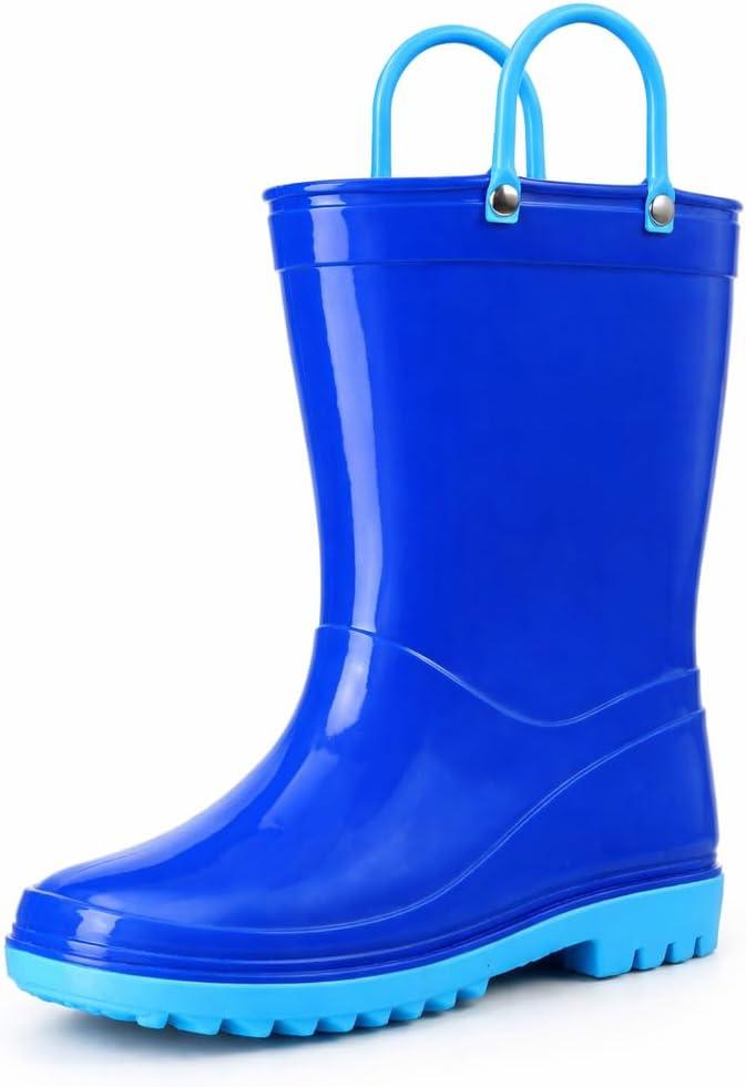 Puddle Play Toddler and Kids Waterproof PVC Rain Boots with Easy-On Handles  Lightweight Slip-Resistant Outdoor Boots for Boys and Girls (4 Little Kid)