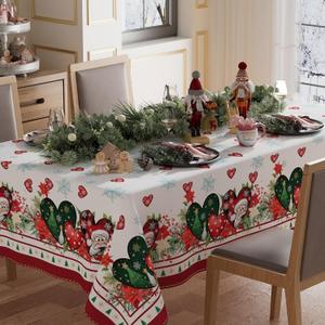 XCHI Love Heart Santa Claus Christmas Tablecloth Rectangle Winter Table Cloth Washable Table Covers for Indoor Dining Home Party Xmas Decorations 60x104 Inch