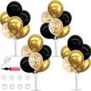 TONIFUL 4 Set Black Gold Balloon Centerpieces for Table,Balloon Stand Kit for Black Gold Party Decor 40th 50th 60th 70th Birthday Decorations New Years Graduation Decorations 2025