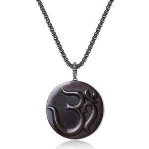 COAI OM Black Obsidian Stone Prayer Pendant Necklace for Men Women 32"