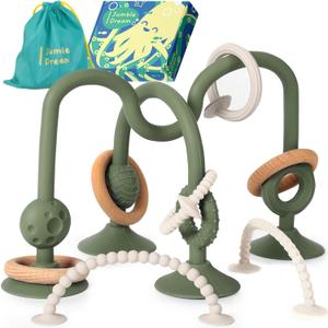 Jumble Jangle Baby Teething Toys  BPA-Free, Multi Purpose High Chair Toys for Babies: Suction Teething Relief with Sensory Toy Textures for Infants and Toddlers 324+ Months (Green)