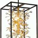 Vezzio Black and Gold Crystal Chandelier, 4-Light Modern Farmhouse Foyer Pendant Light for Entryway, Dining Room, Kitchen Island, Staircase, Hallway, H21 Inch
