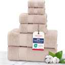 TEXTILOM 100% Turkish Cotton 6 Pcs Bath Towel Set, Luxury Bath Towels for Bathroom, Soft & Absorbent Bathroom Towels Set (2 Bathtowels, 2 Hand Towels, 2 Washcloths)- Beige