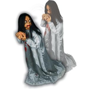 Haunted Hill Farm Rosemary by Tekky, Battery-Operated, Motion and Sound Activated Animatronic Demon Child with Sound Effects and Lights for Indoor or Covered Outdoor Creepy Halloween Decoration