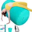 Air Roller Gymnastics Barrel, Air Track Tumbling Mat Equipment Inflatable Barrel Roller Back Handspring Trainer with Manual Pump for Yoga Cheerleading Home Gym Use ((Diam)23.6 in*(H)47.3 in, Green)