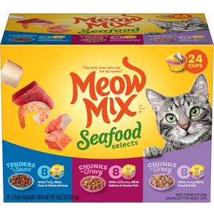 Meow Mix Seafood Selections Variety Pack, Wet Cat Food, 2.75 oz Cup (24 Pack) (EXP 04/21/27)