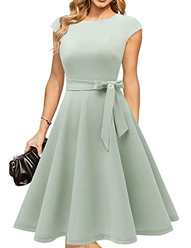 DRESSTELLS Women's Coctail Dresses for Formal Wedding Guest Church Bridesmaid Spring Easter Summer Tea Party Knee Length Work Dress Sage Green M