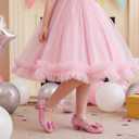 Walofou Flower Girls Wedding Party Heel Princess Shoes Flats for Kid Toddler (3 Big Kid, Pink)