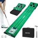 New Portable Golf Putting Mat, Mini Golf - Putting Green Indoor + Putting Green Outdoor - Putting Mat with 3 Balls + Retractable Push Rod (Youth) - Putting Matt for Indoors, Golf Gifts for Men Kids, Large