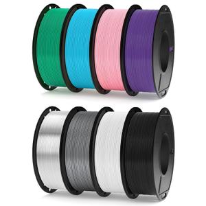 ELEGOO 250g PLA Filament Bundle 1.75mm, 8 Colors 3D Printer Filaments Dimensional Accuracy +/- 0.02mm, 8 Pack 250g Spool, Black/White/Space Gray/Translucent/Sky Blue/Sea Green/Pink/Purple