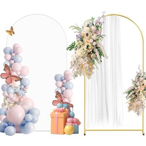 Metal Arch Backdrop Stand and Cover Set, 6.6FT White Reusable Spandex Fitted Backdrop Cover and Gold Wedding Arch Frame for Baby Shower, Birthday, Parties Decoration.
