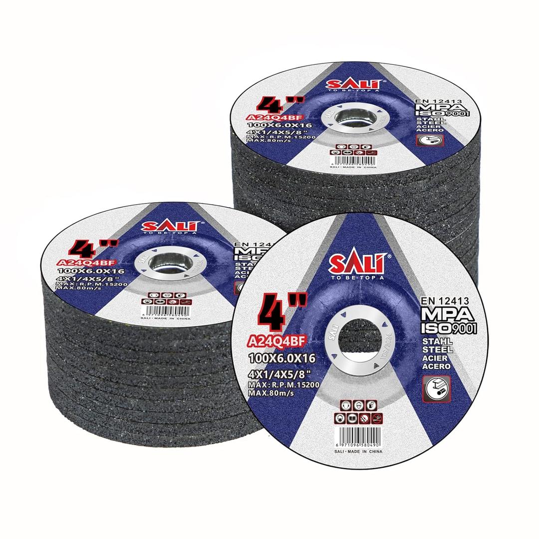 SALI 25 Pack 4 Inch Grinding Wheels for General Purpose Metal & Stainless Steel, Aluminum Oxide Grinding Disc for Angle Grinder, Depressed Center 4" * 1/4" * 5/8"(100 * 6.0 * 16 mm)