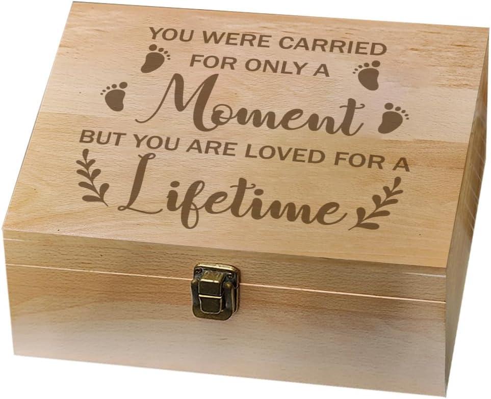 arricraft 1 Pc Wooden Memory Keepsake Box, Miscarry Memory Box with Hinged Lids for Baby Loss Memorial Gift Storage Box Keepsake to Store Photos Letters and Valuables 9.6x7.6x4inch