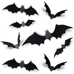 Coogam 60PCS Halloween Bats Decoration, 4 Different Sizes Realistic PVC Black 3D Scary Bat Sticker for Home Decor DIY Wall Decal Bathroom Indoor Hallowmas Party Supplies