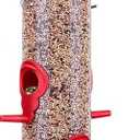 Kingsyard Tube Bird Feeders for Outdoors Hanging, Premium Hard Plastic Bird Feeder with 6 Feeding Ports, Weatherproof & Steel Hanger, Attracting for Wild Birds (Red)