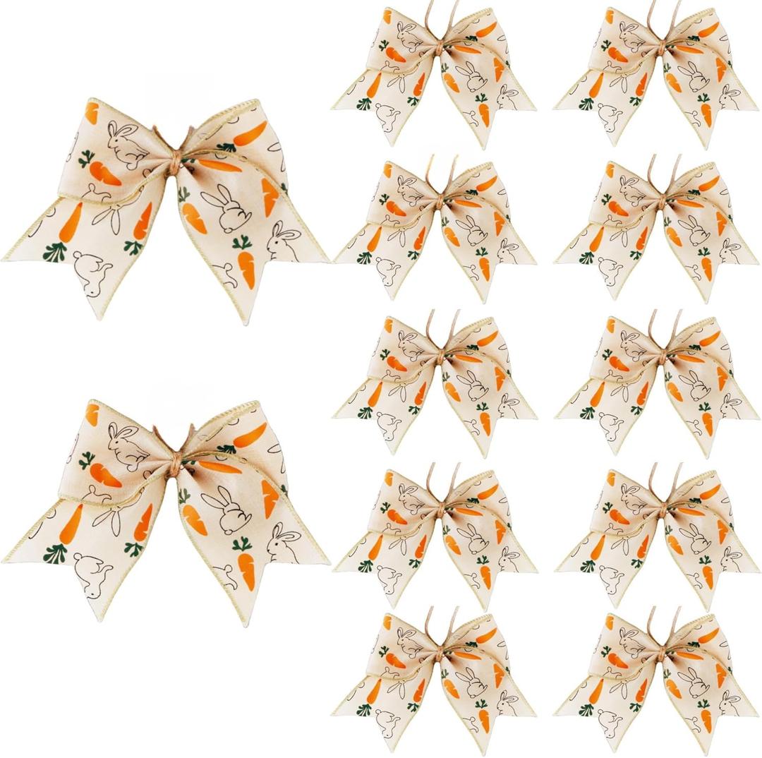 12 Pcs 6 Inch Easter Burlap Carrot Bows Spring Bunny Bow for Gift Wrapping Tree Topper Front Door Party Home Decorations (Bunny/Carrot, 6 Inch)