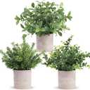 Der Rose 3 Pack Mini Potted Fake Plants Artificial Plastic Eucalyptus Plants Topiaries for Home Office Desk Farmhouse Shelf Room Bathroom Decor(Green)