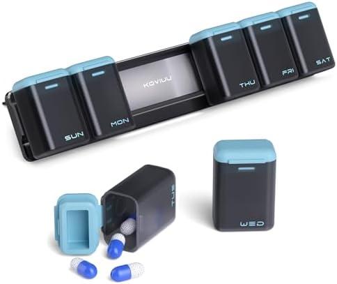 KOVIUU Weekly Pill Organizer Magnetic, Removable Pill Box 7 Day 1 Time a Day, Large Pill Case Travel, Week Once Daily Medication Dispenser, Medicine Container Holder for Supplement Vitamin, Blue