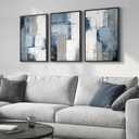 Framed Blue and Grey Abstract Wall Art, 3 Piece Modern Canvas Prints Paintings Artwork for Walls, Minimalist Abstract Block Pictures for Living Room Dining Room Lounge Bedroom Wall Decor 16x24 In