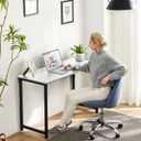 Sweetcrispy 32-Inch Small Computer Desk for Bedroom, Modern White | Gaming Writing Work and Study Desk for Home Office, Sturdy Metal Frame and Compact Modern Design with X-Shaped