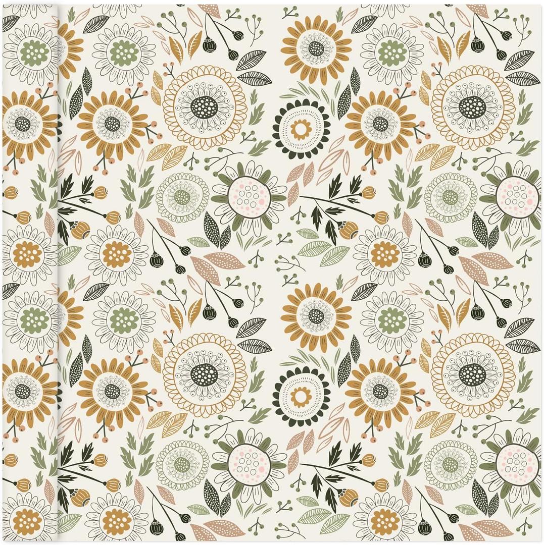 itechpanda Sunflower Wallpaper Peel and Stick Wallpaper Retro Flower Wall Paper Self Adhesive Furniture Cabinet Contact Paper for Cabinet Shelf Drawer Liner Bedroom DIY Decor