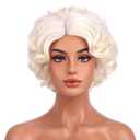 BERON Short Blonde Curly Wig Natural Platinum Blonde Wavy Wigs for Cosplay Costume Party Come with Wig Cap