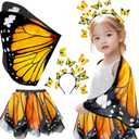 iROLEWIN Kids Toddler Butterfly-Wings-Costume for Girls Dress-Up Fairy-Wings Tutu Headband Christmas Birthday Gifts Toys 3+ (Orange Black)